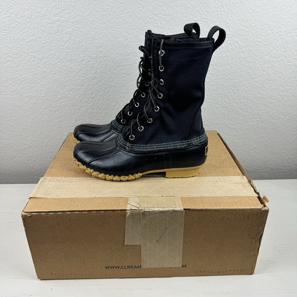 LL Bean Waxed Canvas Hunting Duck Boots Women's Size 7 Black 10" Lace Up - Picture 15 of 16